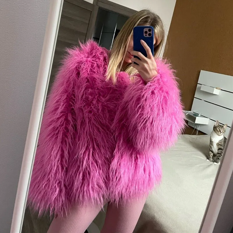 Sonicelife 2024 Autumn New Fall Outfits Fur Coats Women Top Luxury Fashion Faux Fur Coat Ladies Elegant Thick Warm Thick High Quality Jackets Black White