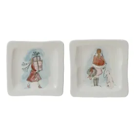 Stoneware Dish w/ Holiday Girl, 2 Styles ©