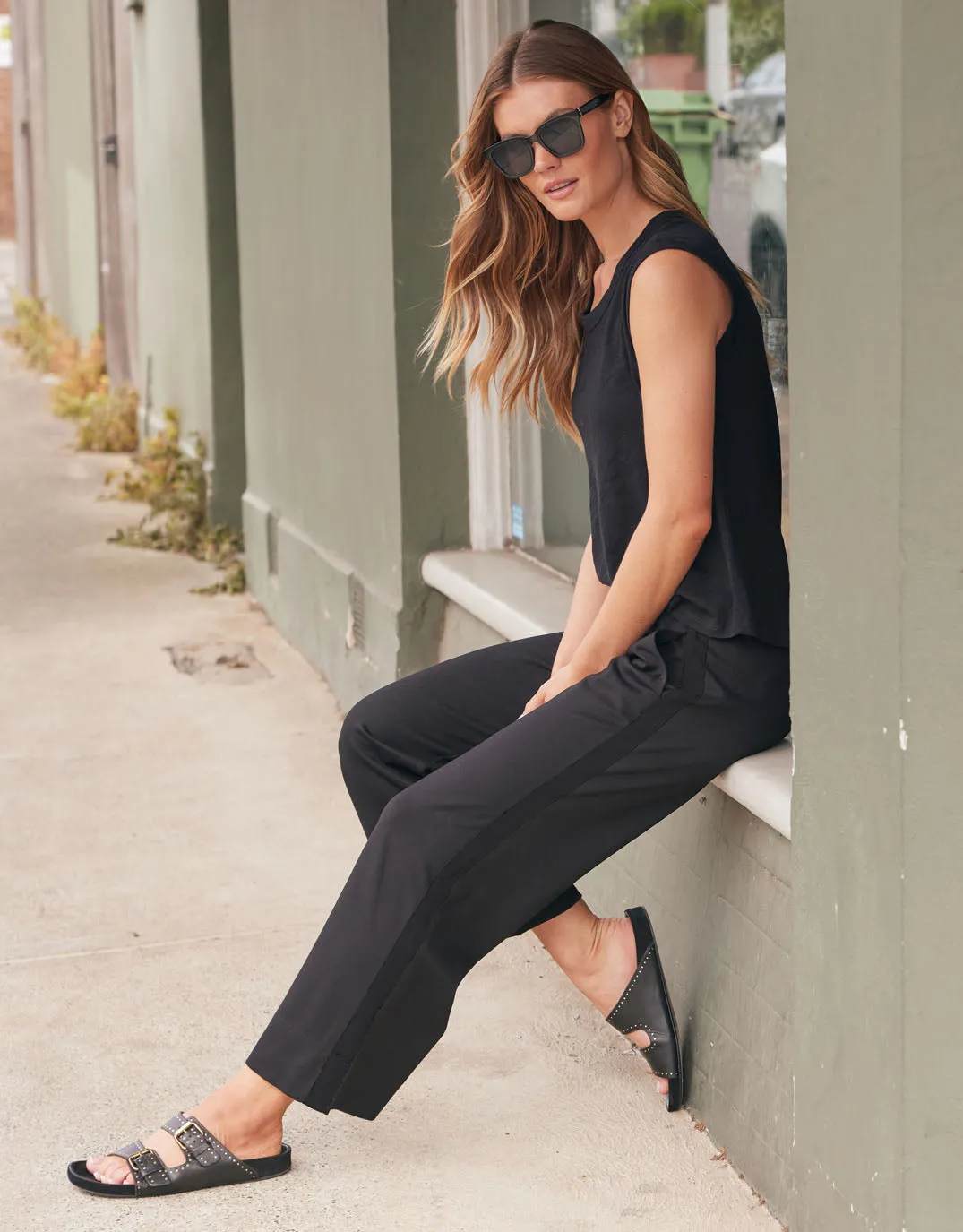 Timeless Spring 7/8 Ponte Pant - Black/Black Stripe