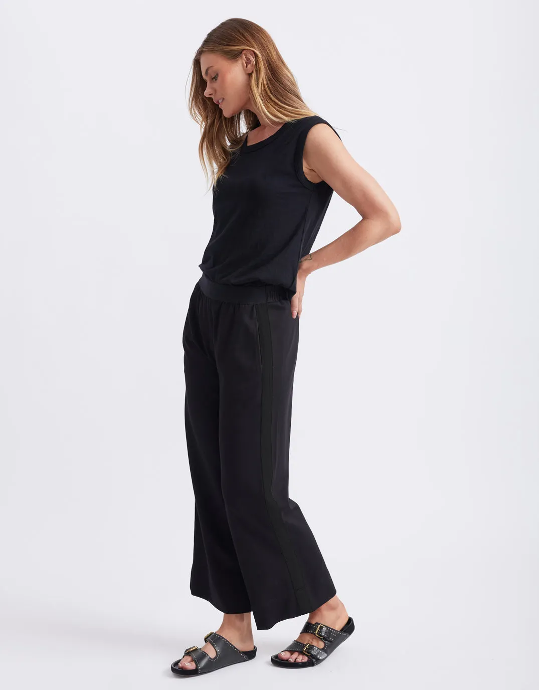 Timeless Spring 7/8 Ponte Pant - Black/Black Stripe