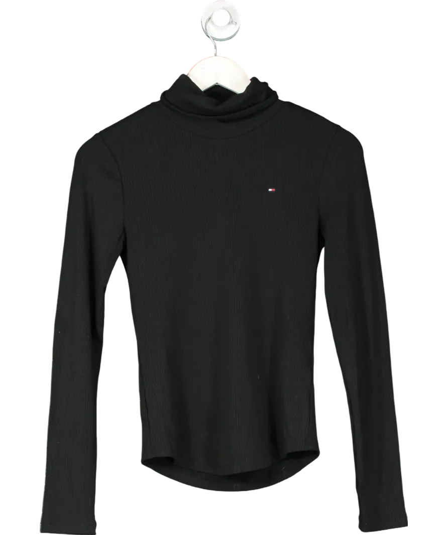 Tommy Hilfiger Black Ribbed Polo Neck Jumper UK XS