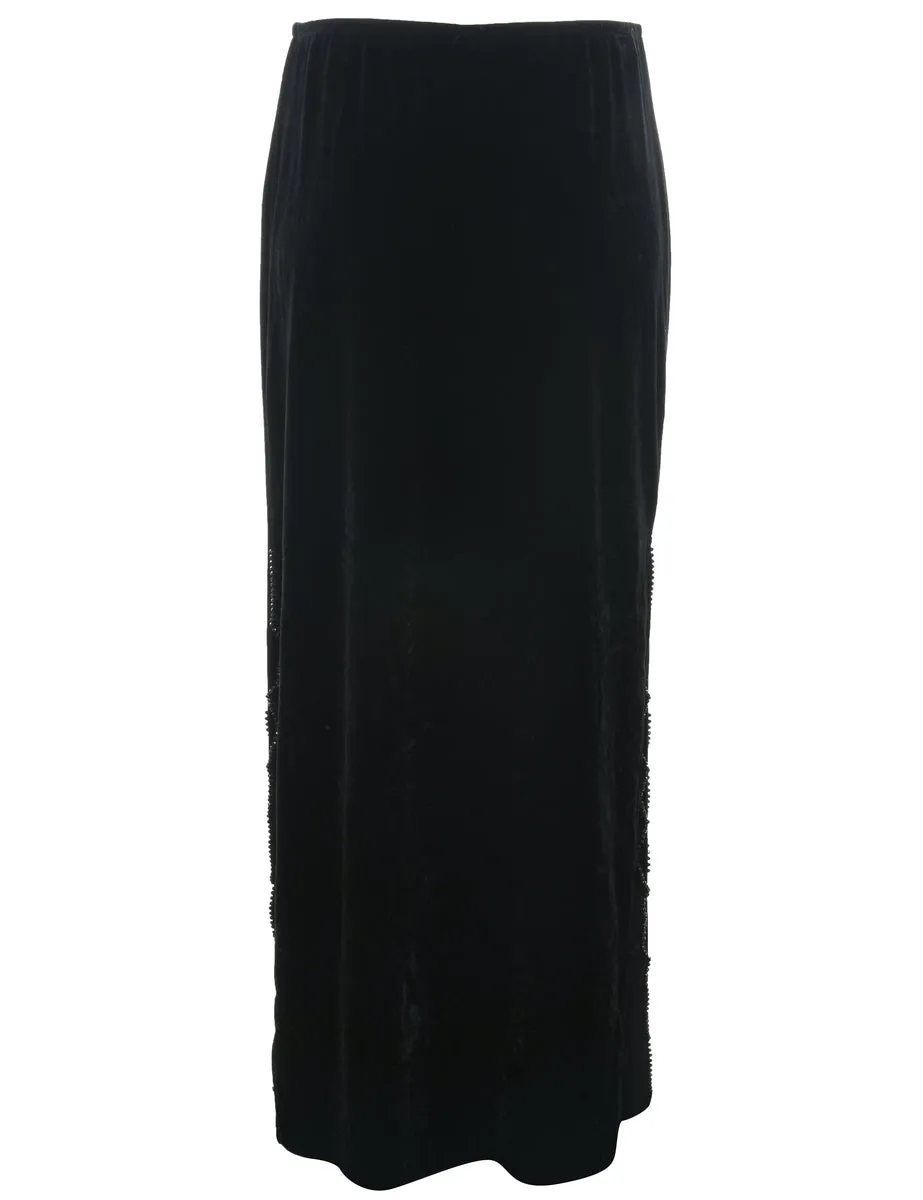 Velvet Black Midi Skirt - L