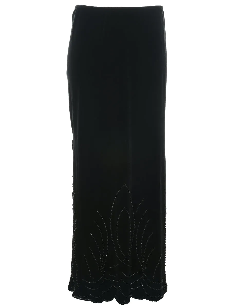 Velvet Black Midi Skirt - L