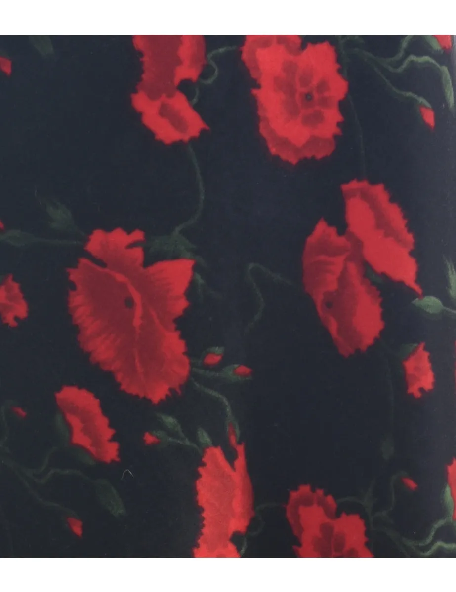Velvet Floral Midi Skirt - L