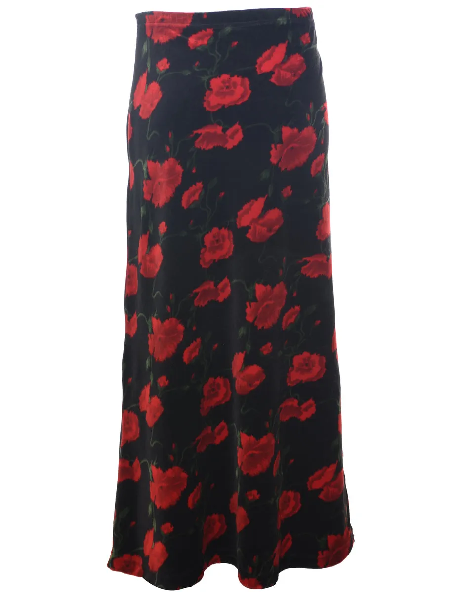 Velvet Floral Midi Skirt - L
