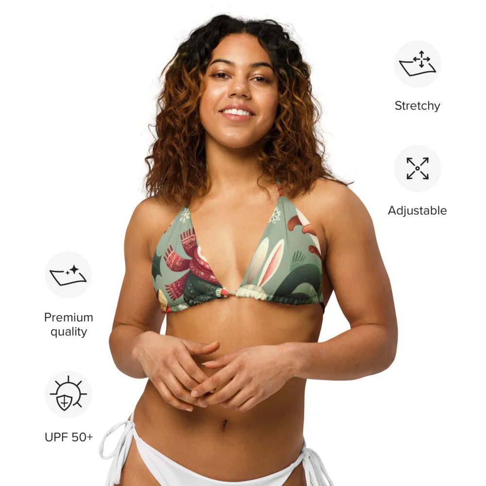 Whimsical Winter Wear Padded String Bikini Top