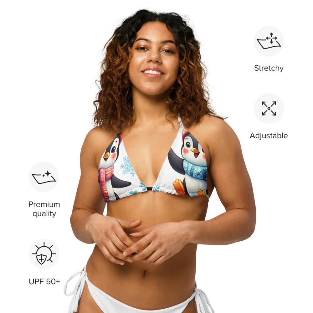 Whimsical Winter Wear Padded String Bikini Top
