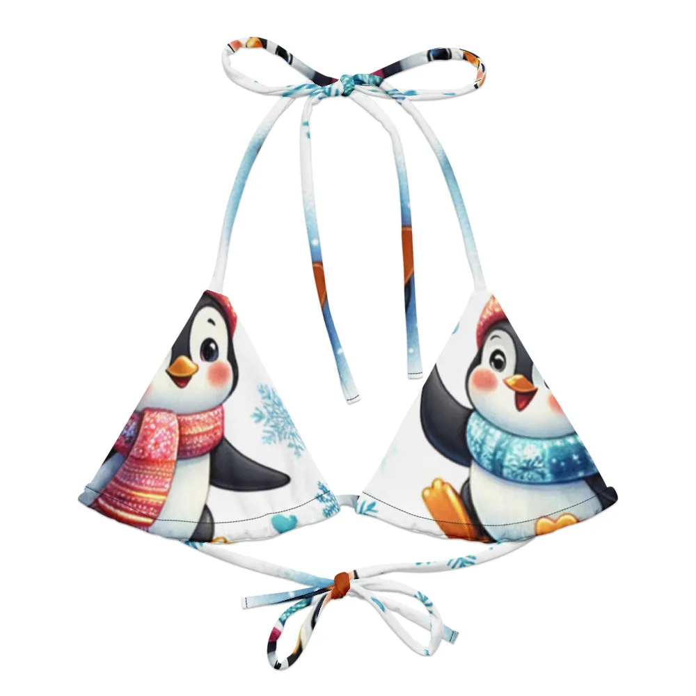 Whimsical Winter Wear Padded String Bikini Top