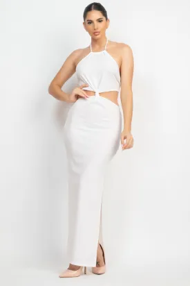 White Halter Neck Knot Cut-Out Maxi Dress