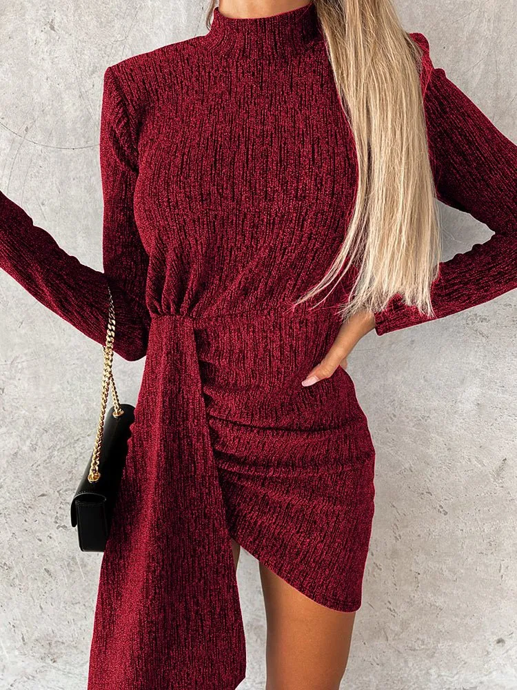 Women's Dresses Solid Half Turtleneck Slim Fit Slit Dress