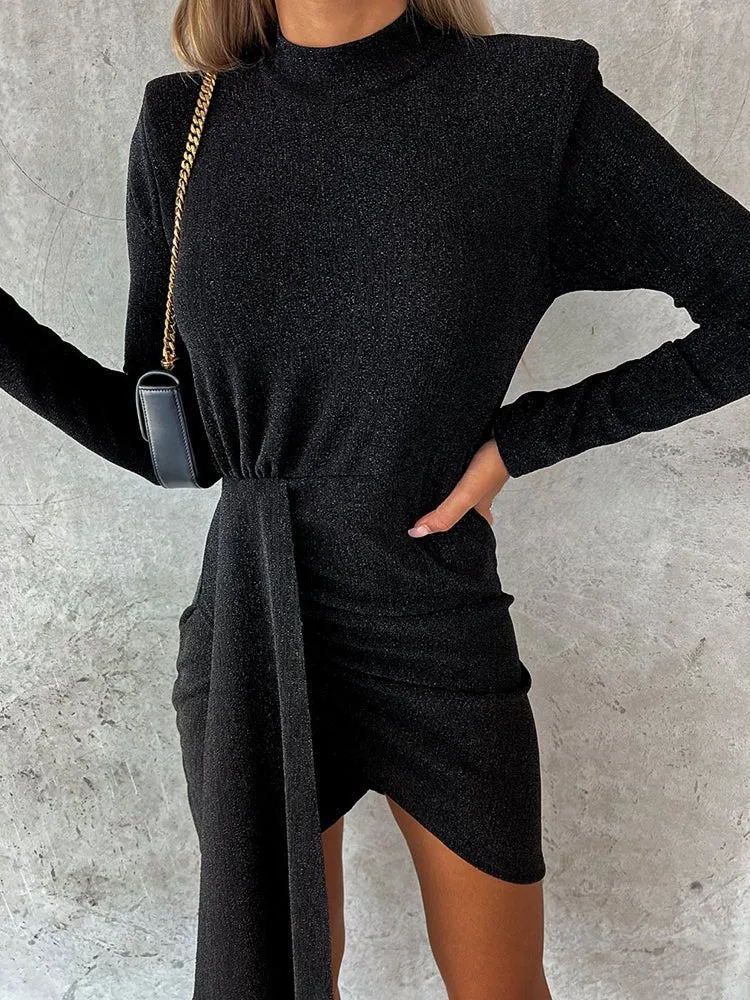Women's Dresses Solid Half Turtleneck Slim Fit Slit Dress