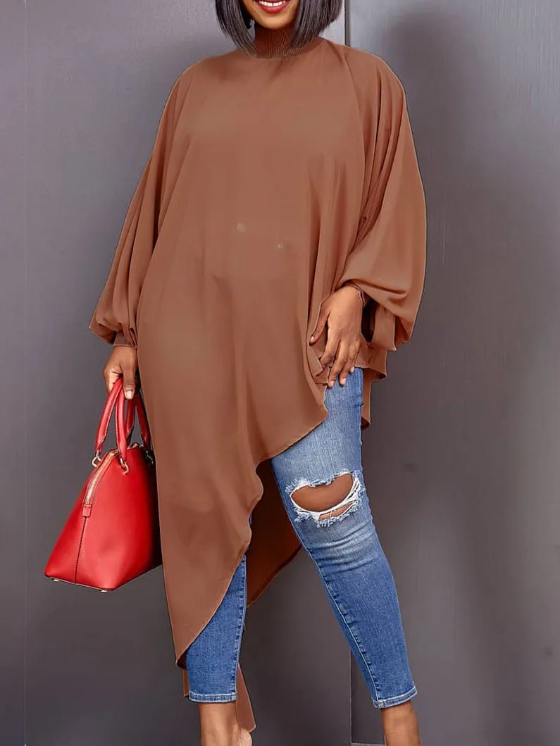Women's Dresses Solid Turtleneck Irregular Long Sleeve Dress